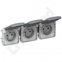 PLEXO55 GNIAZDO POTRÓJNE POZIOME 3X2P+Z SZARE 16A-250V