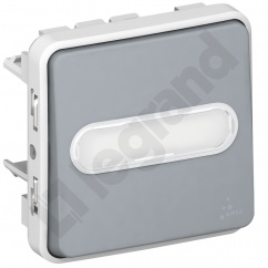 PLEXO 55 PRZYCISK PODŚWIETLANY PRZEŁĄCZNY Z UCHWYTEM ETYKIETY SZARY 10A-250V #N/D